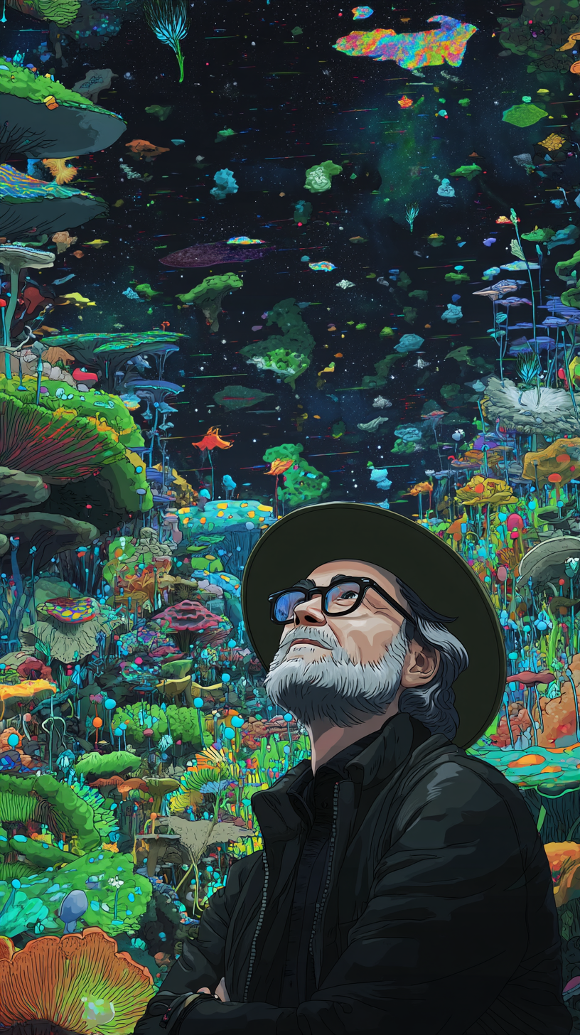 Psychedelic portrait of Paul Stamets
